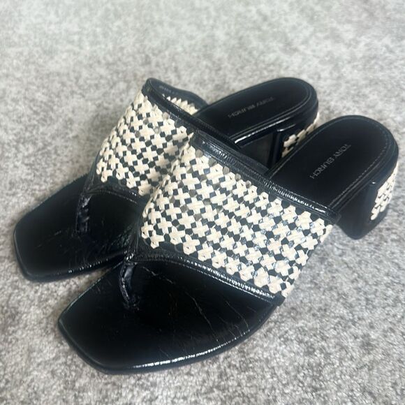 Tory Burch Woven Raffia Heeled Sandals 10 - Picture 1 of 7